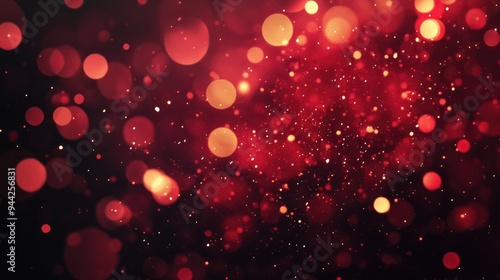 Abstract red bokeh circles create a stunning background filled with particles