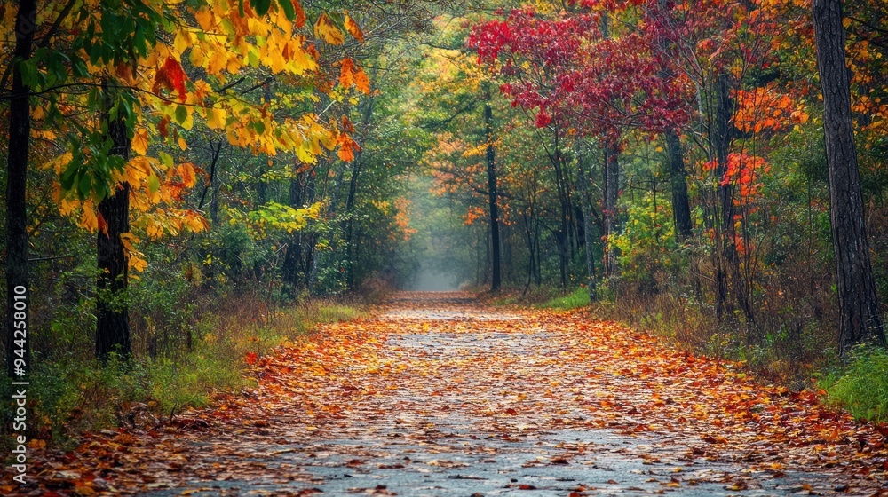 Naklejka premium Autumnal Path Through the Woods