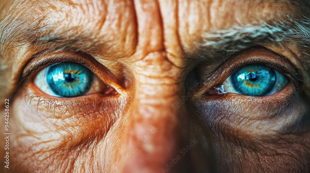 Close-up of Two Intense Blue Eyes with Wrinkled Skin Close-up of Two Intense Blue Eyes with Wrinkled Skin