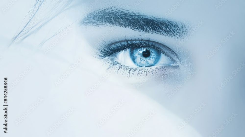 Fototapeta premium A Close-Up of a Woman's Blue Eye with Long Eyelashes