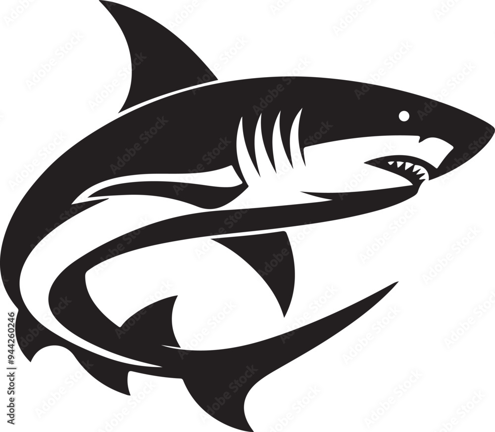 Fototapeta premium Shark silhouette and vector art illustration