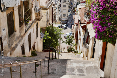 Wide stairways make it easy to descend from the hill overlooking the port of Algiers to the sea level.