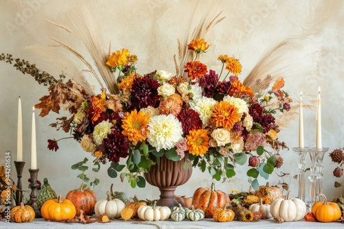 Wallpaper Mural Autumnal Floral Arrangement with Pumpkins and Candles Torontodigital.ca