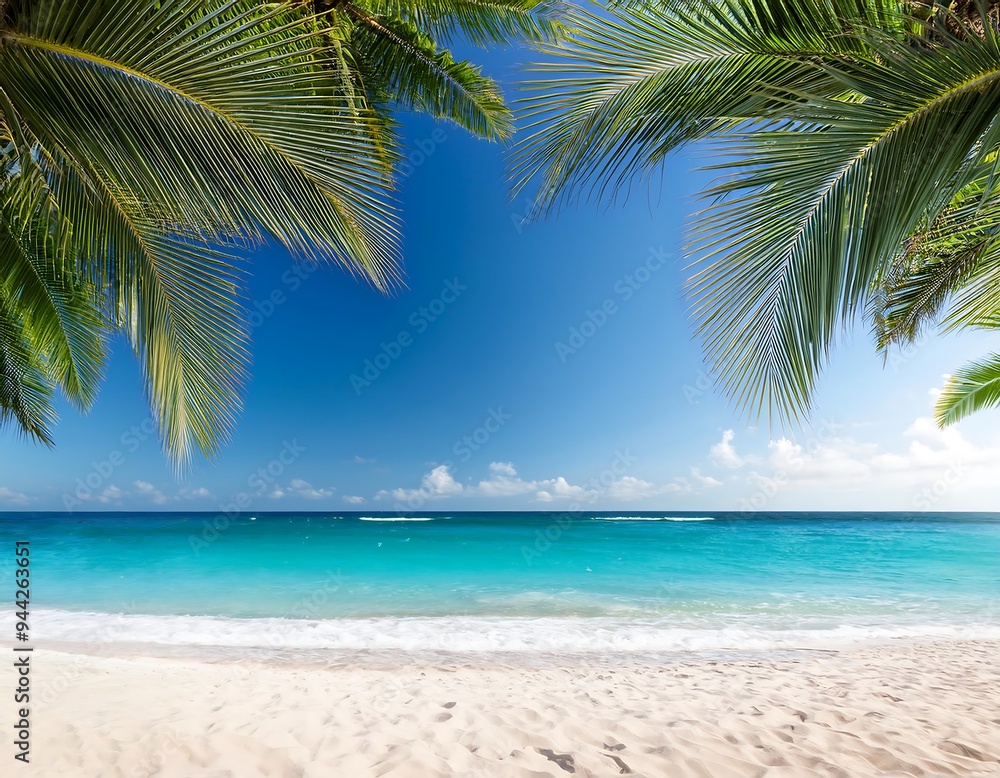 Obraz premium beach ocean palm leaves isolated white background