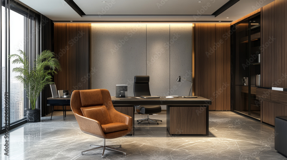 The office room is designed with a focus on modern minimalism and functionality. It features an open layout with clean lines and a neutral color palette, primarily consisting of whites, grays, and sub The office room is designed with a focus on modern minimalism and functionality. It features an open layout with clean lines and a neutral color palette, primarily consisting of whites, grays, and sub