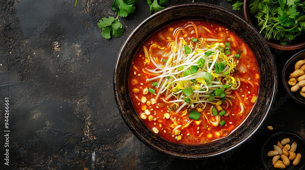 Bowl of sour and spicy red Asian soup Bowl of sour and spicy red Asian soup