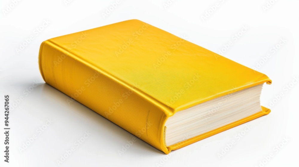 Yellow leather book standing out on a serene white background Yellow leather book standing out on a serene white background