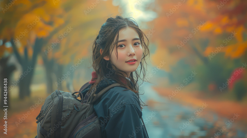Autumn Stroll - Young Asian Woman Amidst Vibrant Fall Foliage Autumn Stroll - Young Asian Woman Amidst Vibrant Fall Foliage