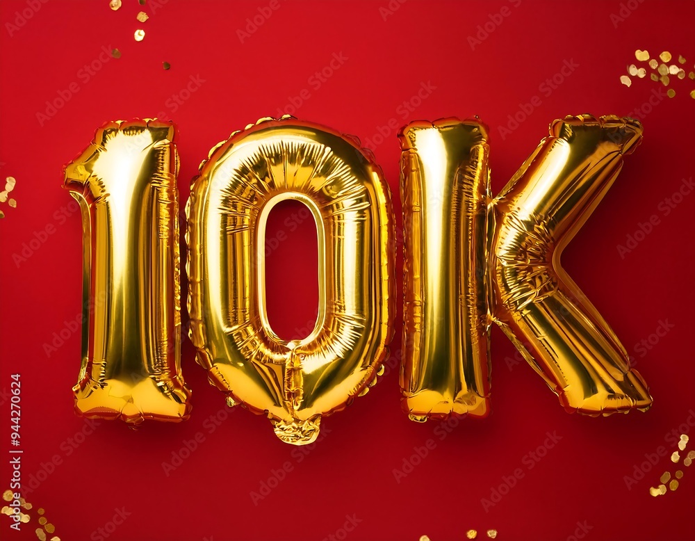 vector realistic isolated golden balloon text red background vector realistic isolated golden balloon text red background