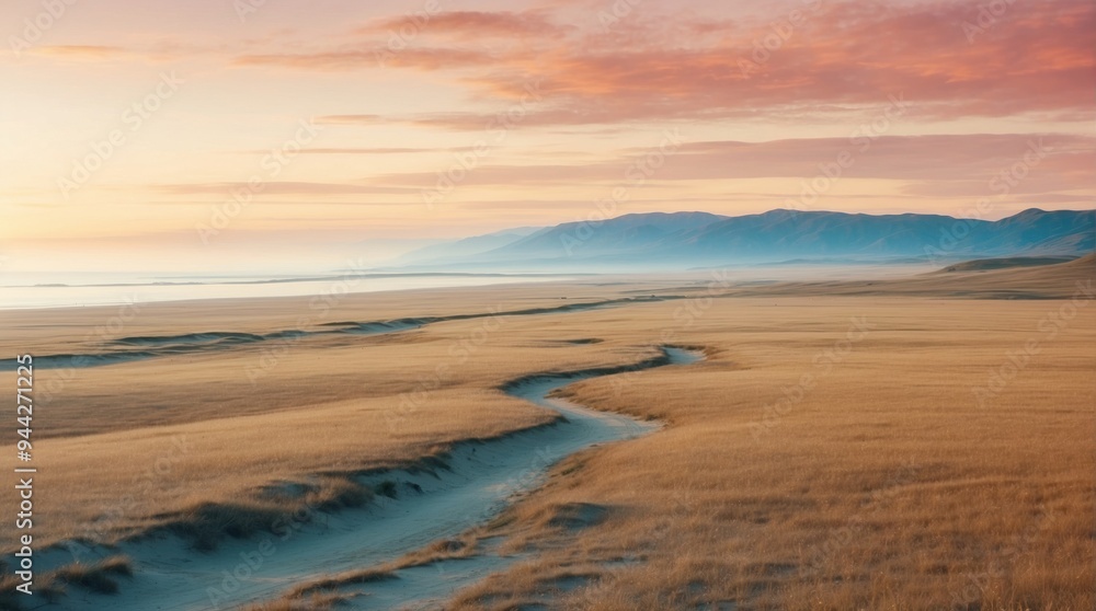 Minimalist landscape of steppes and sky Minimalist landscape of steppes and sky