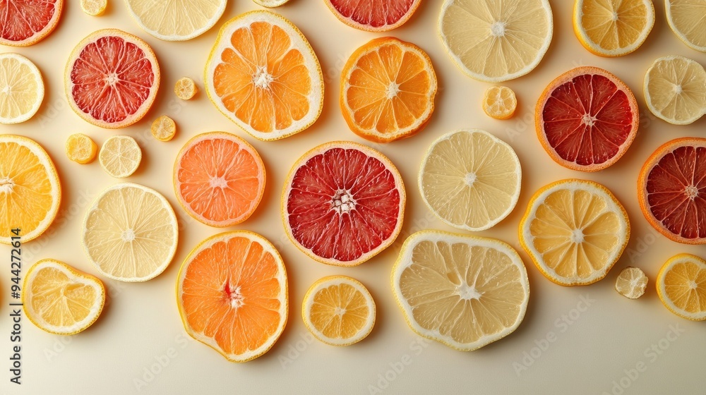 Citrus Fruit Slices on a Light Background Citrus Fruit Slices on a Light Background