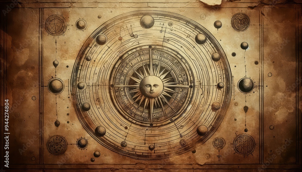 Obraz premium Celestial Mapping Ancient Astronomical Chart of the Solar System