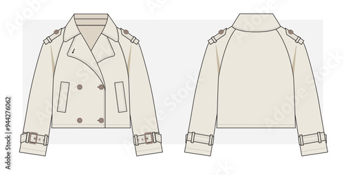 Short Trench coat technical sketch. Vector illustration.
