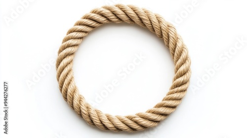 Thin Rope Circle. Beige Wave Rope in Circular Loop Isolated on White Background