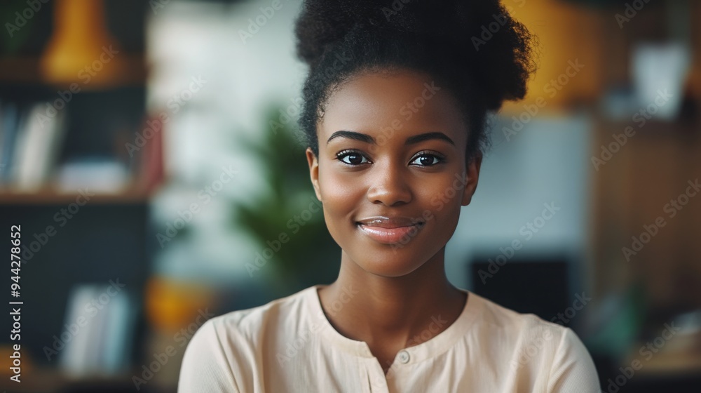 young friendly smiling afro american social worker looking into the camera at work, 16:9 young friendly smiling afro american social worker looking into the camera at work, 16:9