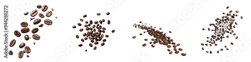 set of a coffee bean spill with a few beans scattered, Dynamic Coffee Bean Spill with Varied Bean Distribution, on a transparent backgrounds