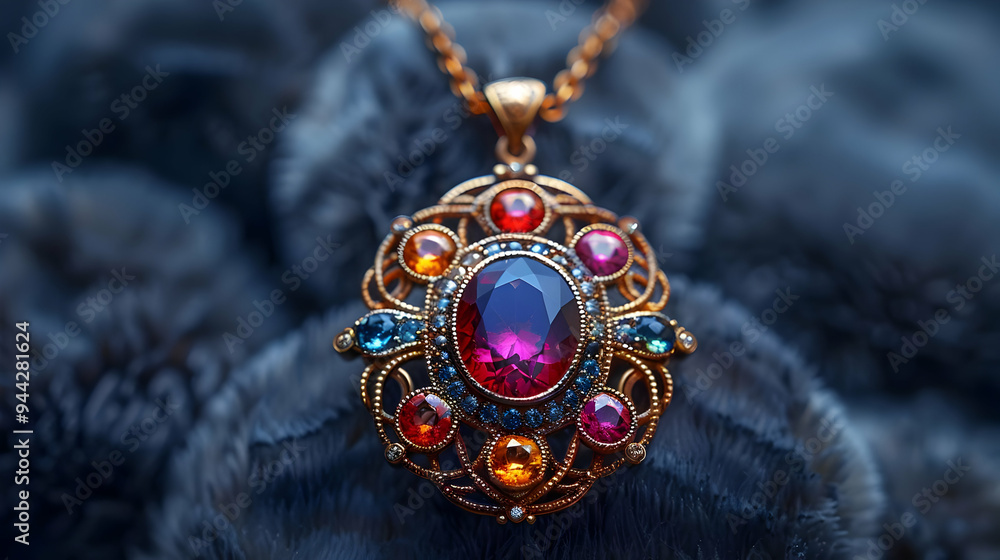 Ornate Gemstone Pendant Necklace Illustration Ornate Gemstone Pendant Necklace Illustration