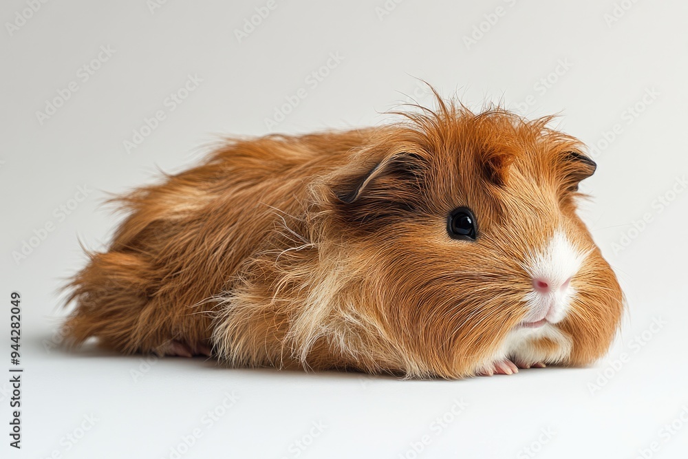 Long Hair Guinea Pig. Peruvian Rodent Pet in Studio with Brown and White Background Long Hair Guinea Pig. Peruvian Rodent Pet in Studio with Brown and White Background