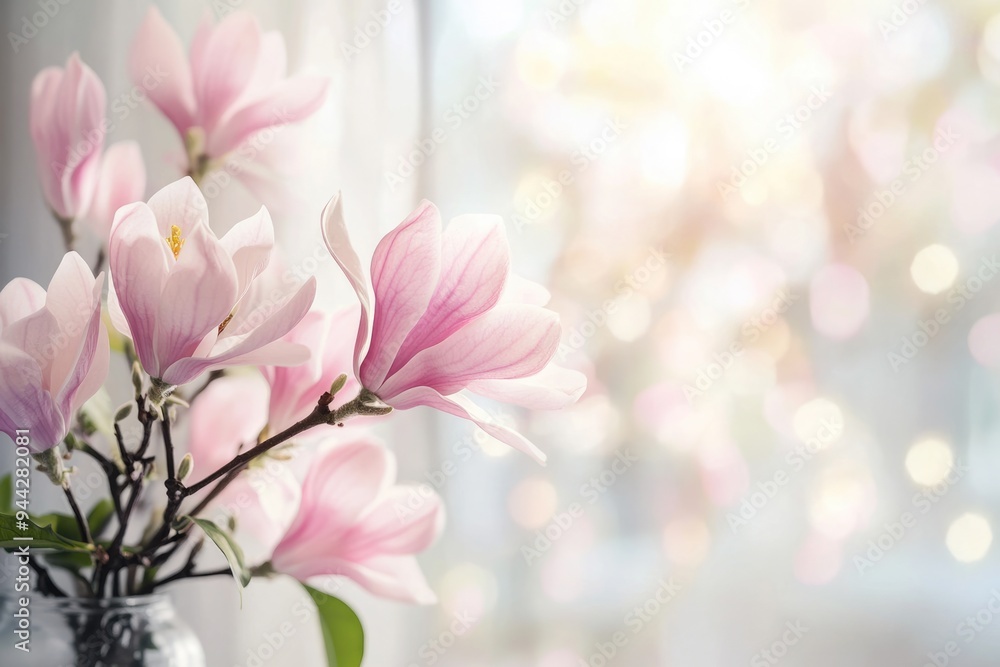 Magnolia Still Life. Beautiful Pink Flowers in Spring Closeup. Ideal for Holiday, Wedding Background or Anniversary Bouquet Magnolia Still Life. Beautiful Pink Flowers in Spring Closeup. Ideal for Holiday, Wedding Background or Anniversary Bouquet