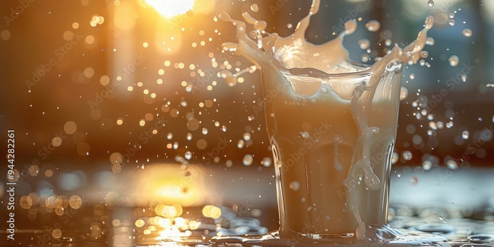 Glass of milk with splashes close up Glass of milk with splashes close up