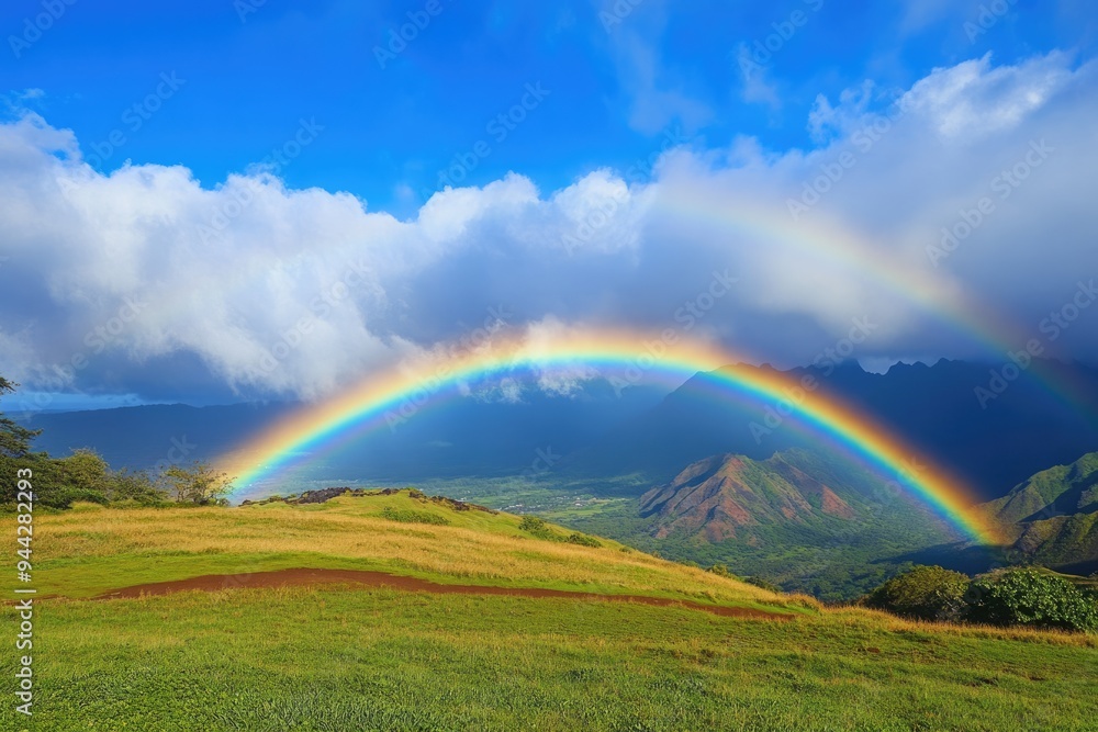 Maui Rainbow. Bright Day Over Hillside In Maui, Hawaii Maui Rainbow. Bright Day Over Hillside In Maui, Hawaii