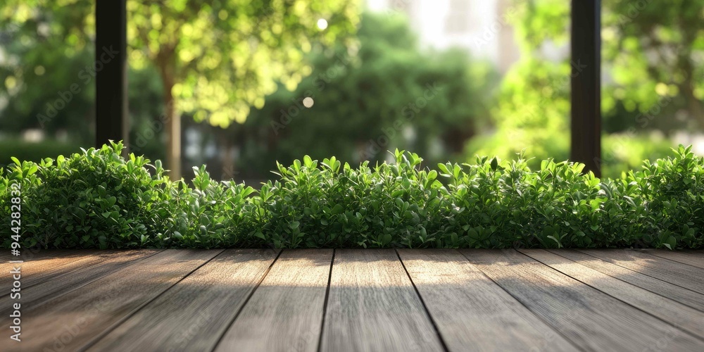 Wooden floor with green bushes. Wooden floor with green bushes.