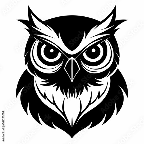 Owl head silhouette vector illustration on white bckground