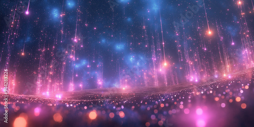 A colorful, starry sky with pink and blue hues
