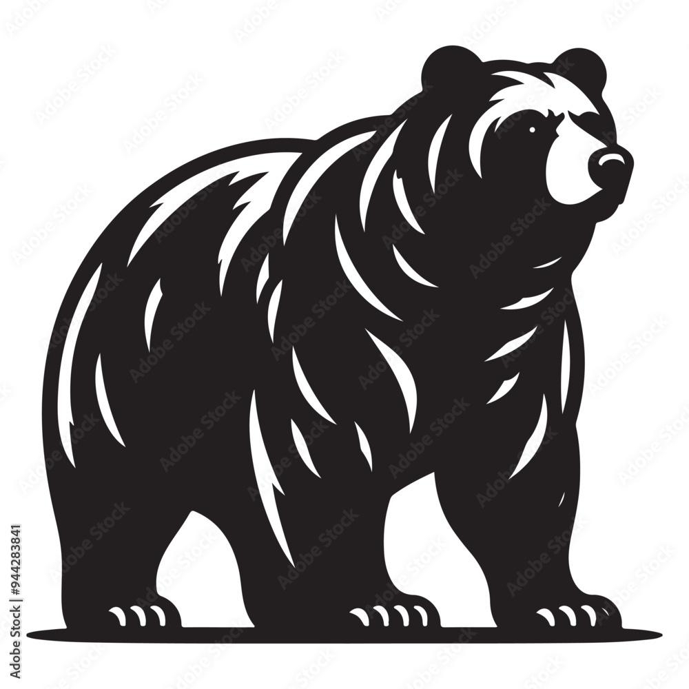 Fototapeta premium Bear Walking Silhouette vector illustration isolated on white background, Black bears animal logo symbol design