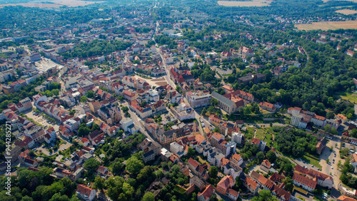 An aerial panorama view of the old town around the city Zeitz in Germany on a summer day. photo