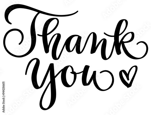 Thank you handwritten text. Calligraphic quote in black ink isolated on white background. Vector illustration