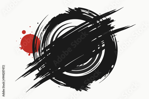 This image presents an abstract collection of grunge brush strokes and circles created in black ink, conveying a sense of raw emotion and creative spontaneity in a minimalist style. 
