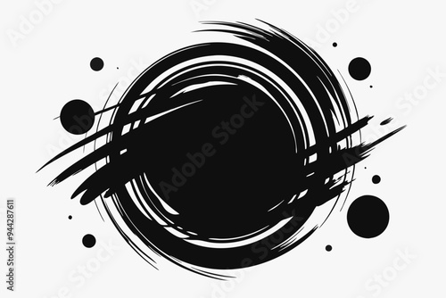 This image presents an abstract collection of grunge brush strokes and circles created in black ink, conveying a sense of raw emotion and creative spontaneity in a minimalist style. 
