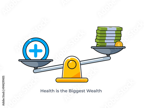 The balance between health and money. Isolated Vector Illustration