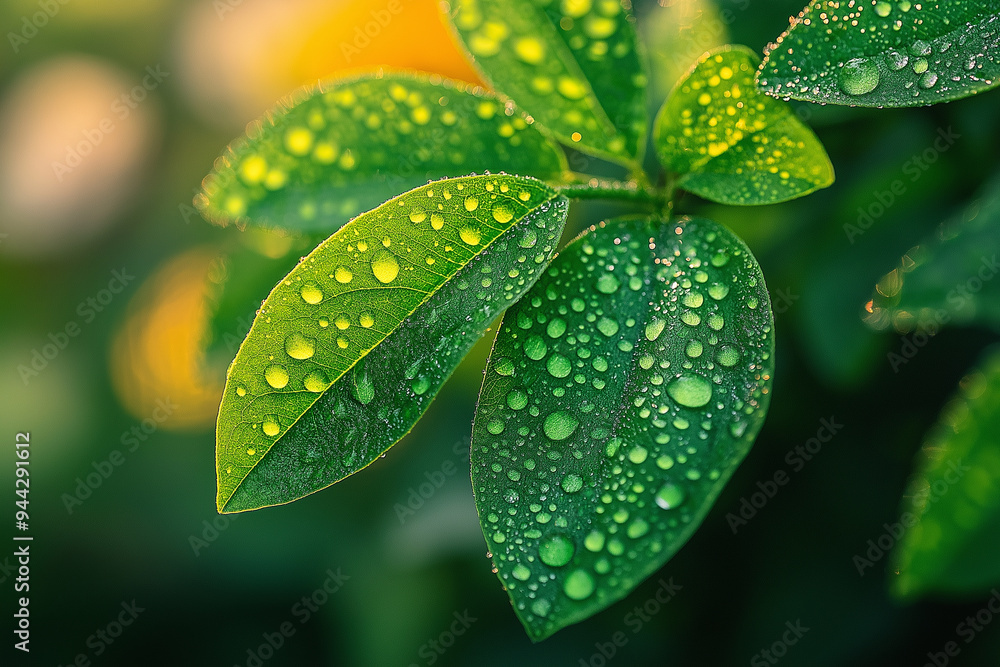 A leaf with water droplets on it A leaf with water droplets on it