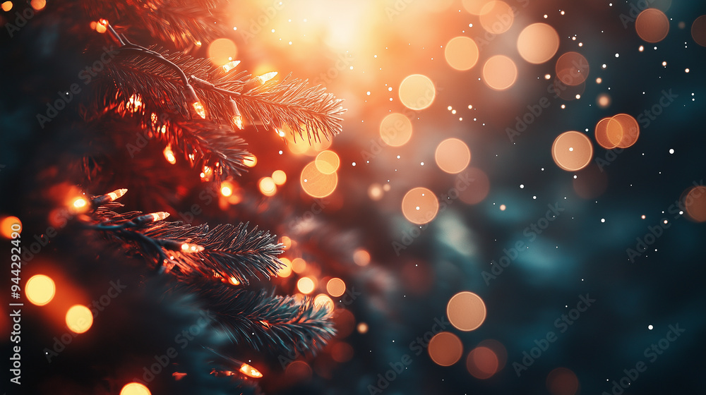A tree with lights on it and a blurry background A tree with lights on it and a blurry background
