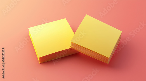 Yellow sticky notes stacked on a smooth surface with a gradient background in a creative workspace photo