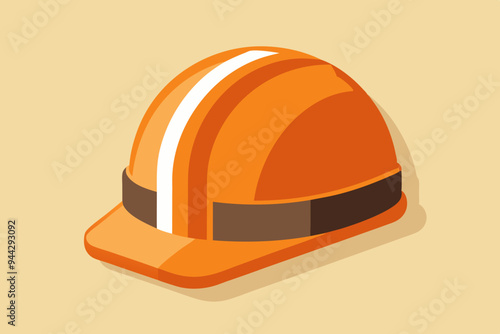 Image showcases an orange construction helmet on a beige background, illustrating construction safety gear with excellent detail and the importance of workplace safety equipment.
