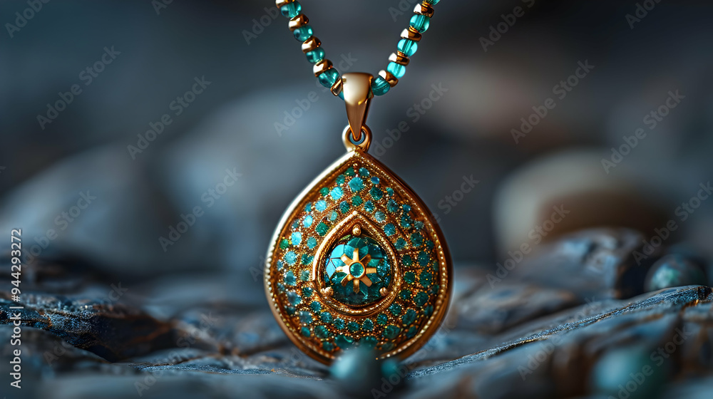Emerald and Gold Pendant Necklace: Close Up Photo Emerald and Gold Pendant Necklace: Close Up Photo