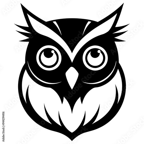 Owl head silhouette vector illustration on white bckground