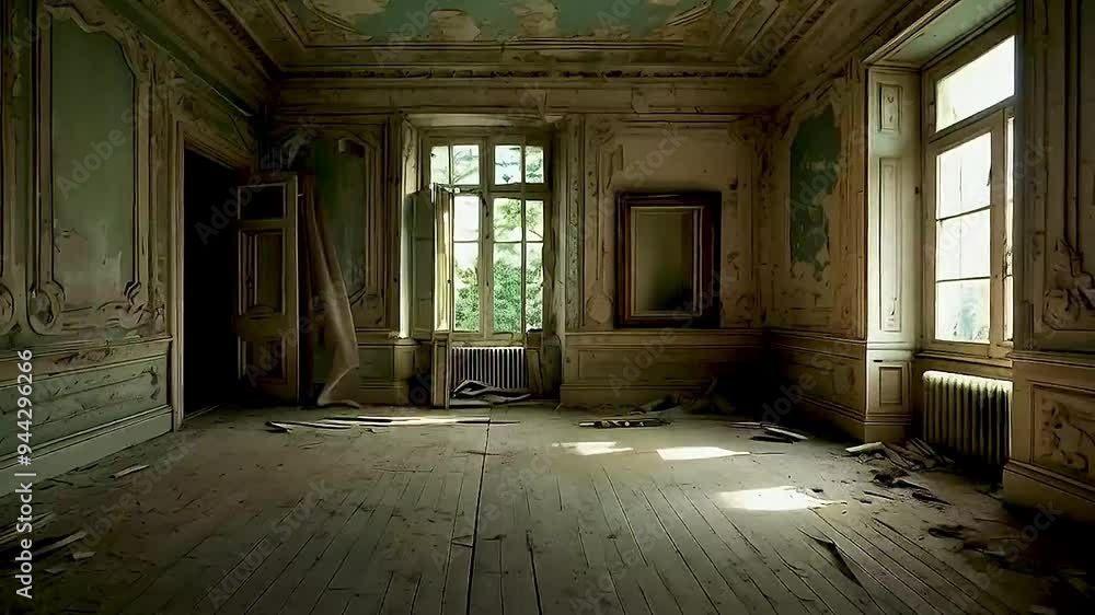 an empty room in an abandoned house