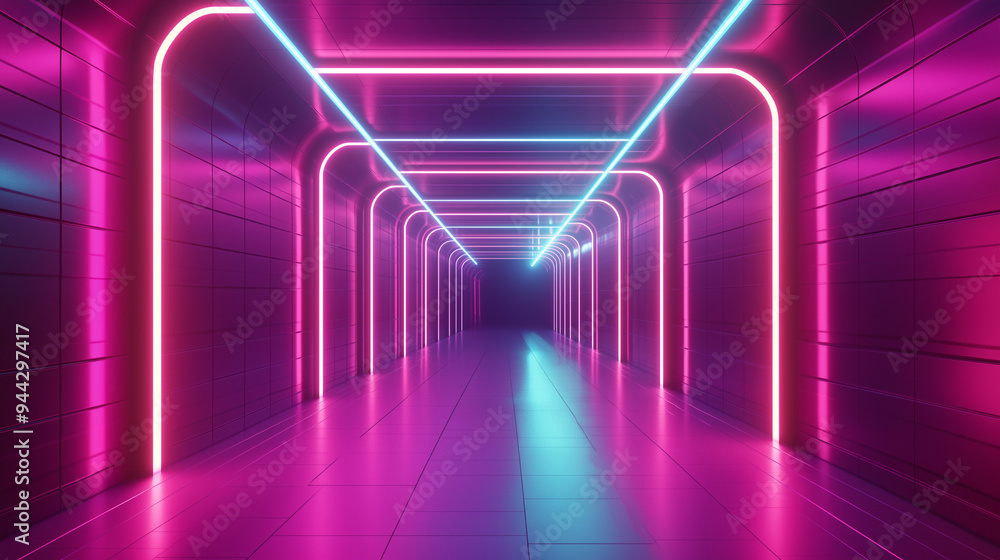 An abstract 3D tunnel of neon lights creating a sense of depth and motion. An abstract 3D tunnel of neon lights creating a sense of depth and motion.