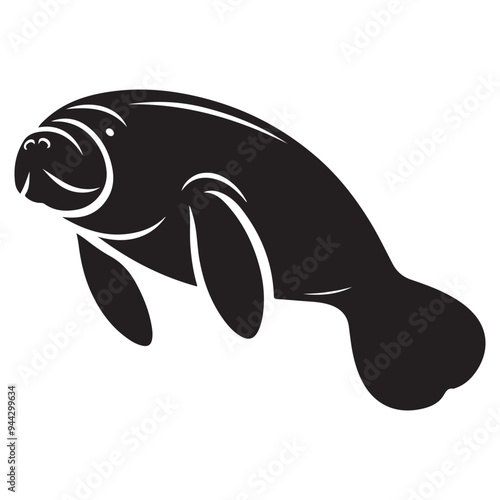 Black And White Manatee Silhouette illustration
