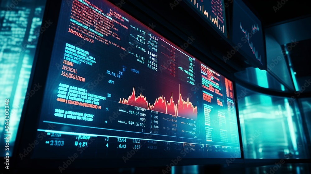 A photo of a stock market ticker display. A photo of a stock market ticker display.