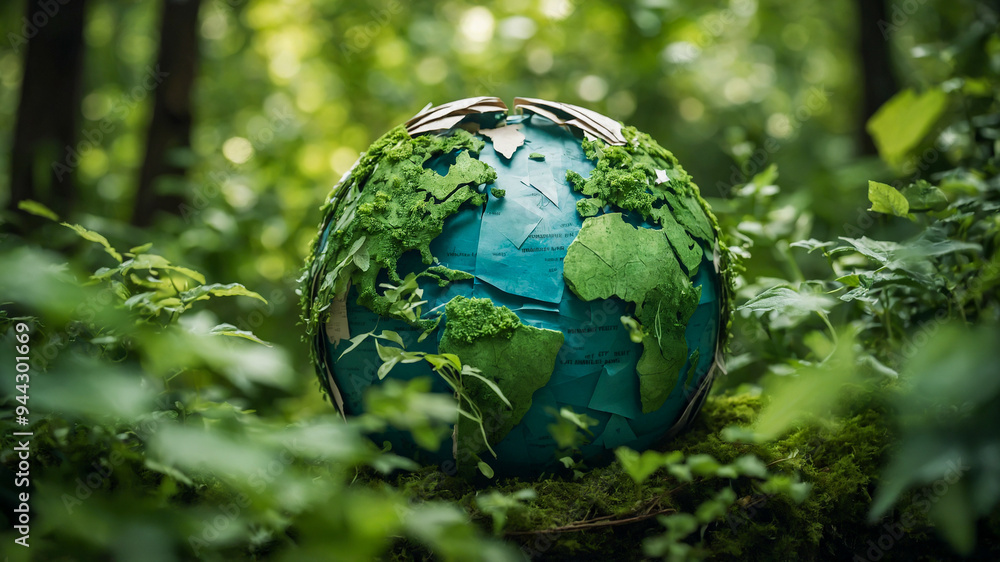World globe around green foliage. A symbol of concern for the environment and nature conservation. AI-Generated World globe around green foliage. A symbol of concern for the environment and nature conservation. AI-Generated