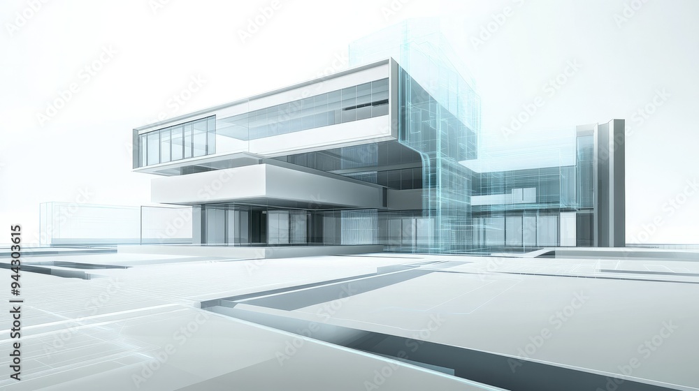 Modern architecture development with holographic plans Modern architecture development with holographic plans