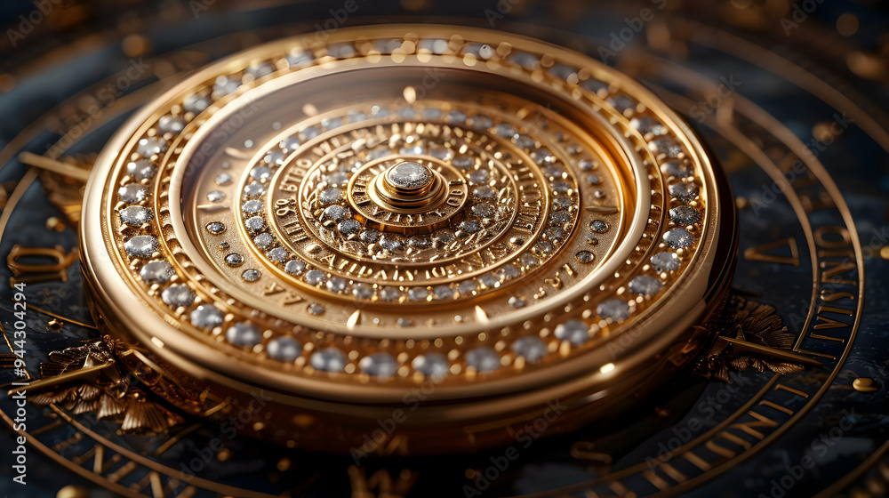Golden Dial Watch with Diamonds Closeup Illustration Golden Dial Watch with Diamonds Closeup Illustration
