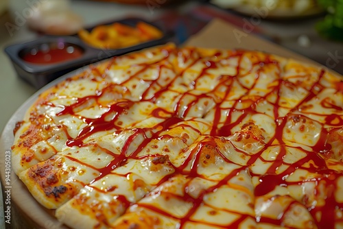 Cheesy Pizza Topped with Ketchup Drizzle photo