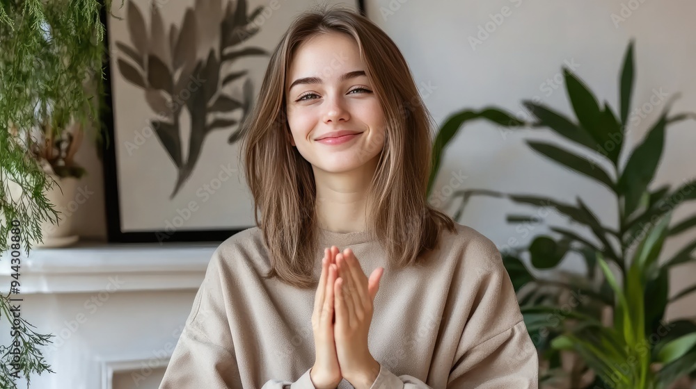 A young girl wrapped in a blanket claps her hands near radiators, enjoying the warmth in her cozy home during winter A young girl wrapped in a blanket claps her hands near radiators, enjoying the warmth in her cozy home during winter