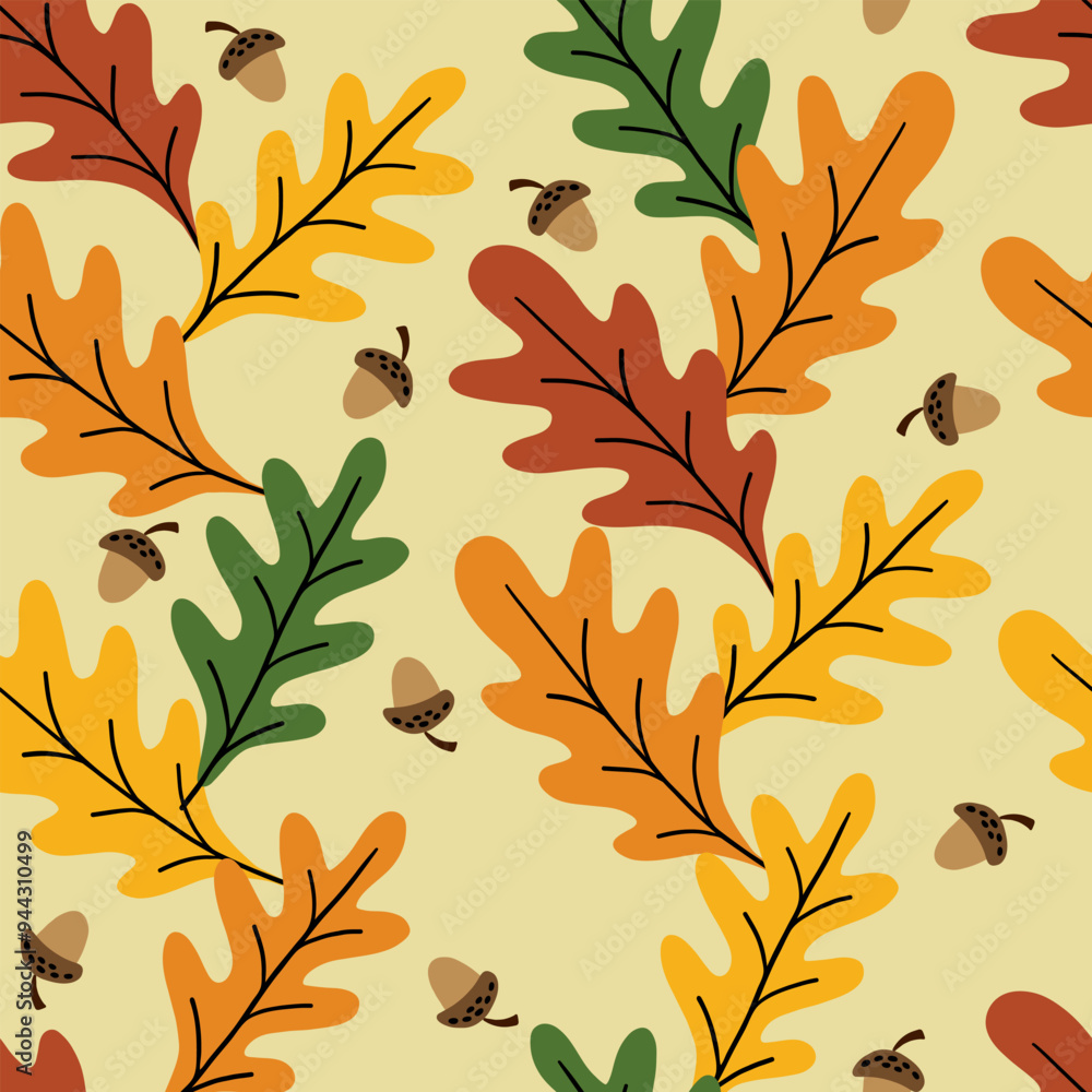 Seamless pattern with autumn oak and acorns Seamless pattern with autumn oak and acorns